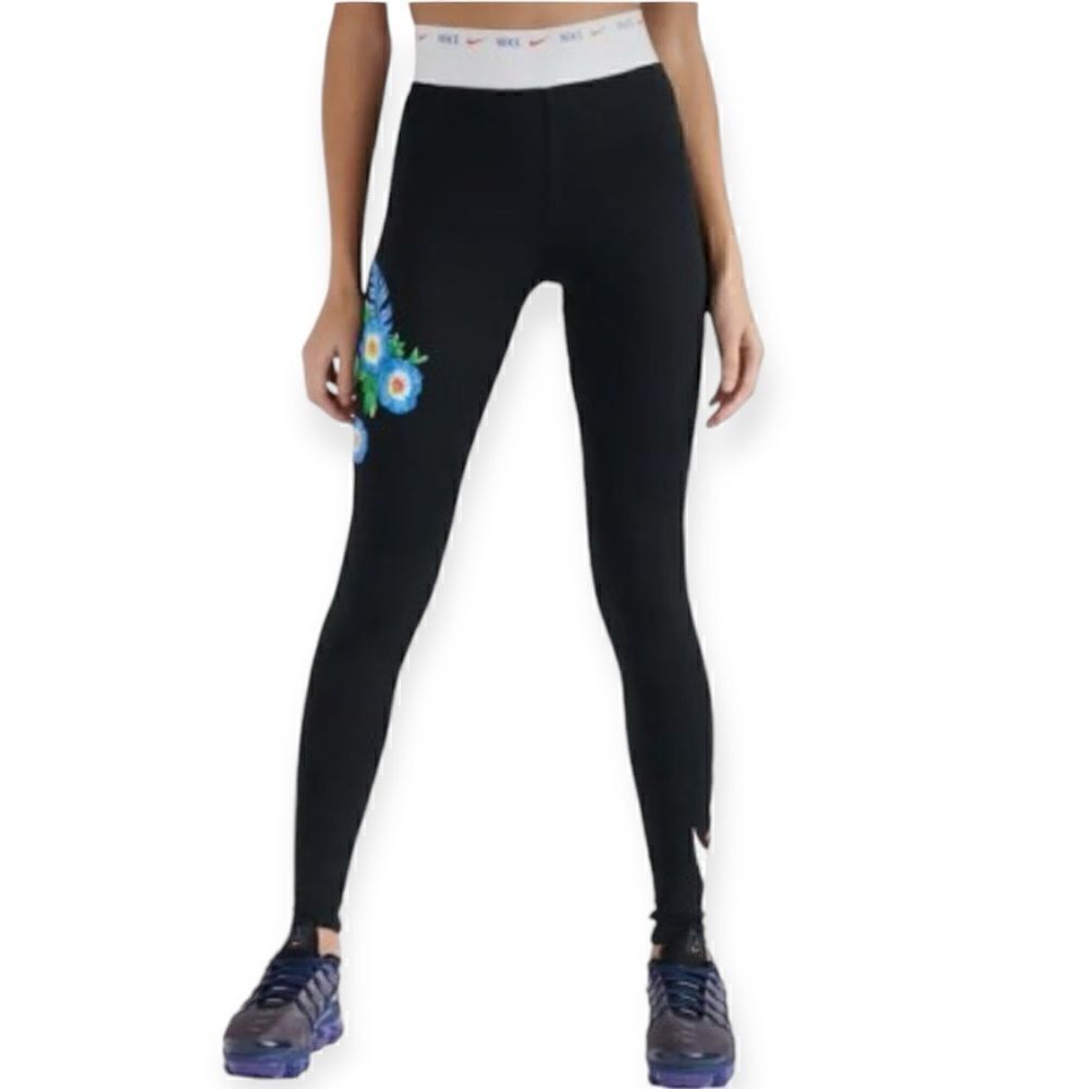 Nike Ultra Femme Black Floral Graphic Leggings Tights AQ9728-10 Size XS